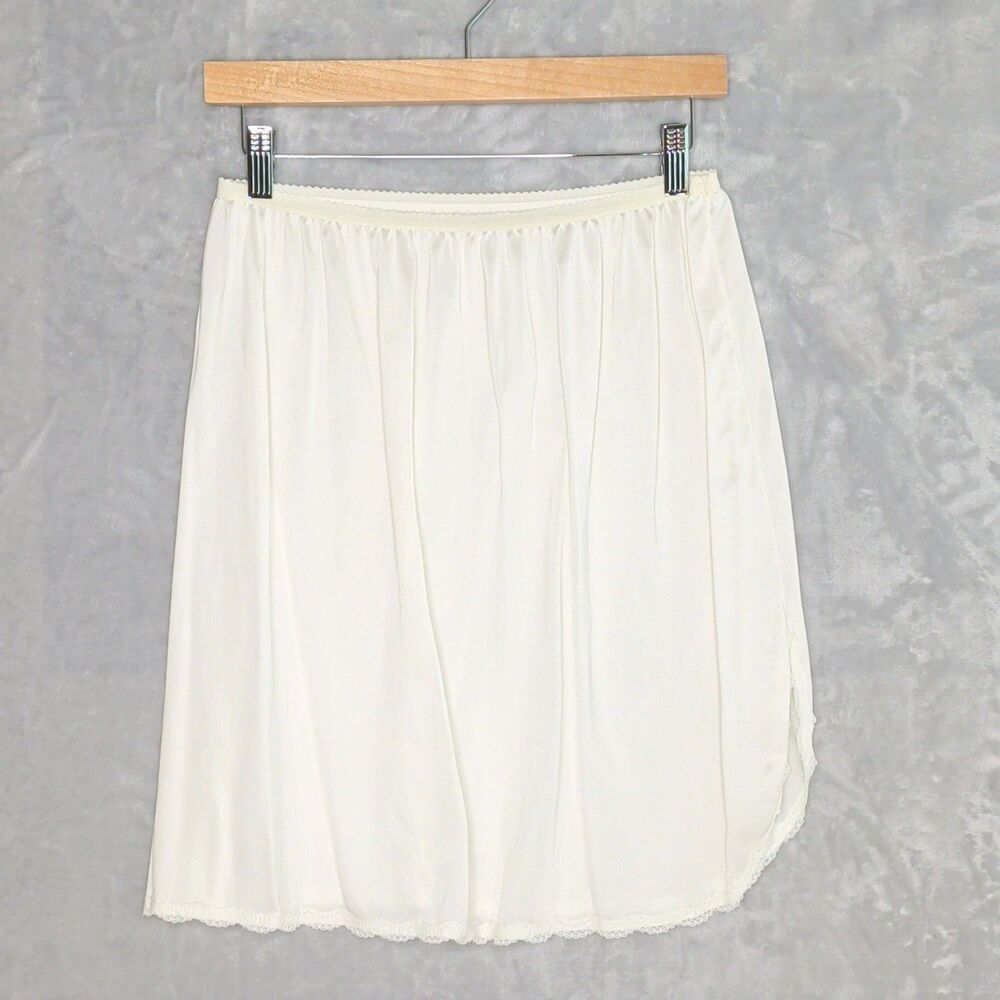SHADOW LINE White Mini Half Slip Size L 20" Nylon USA Lace Trim Vintage Retro